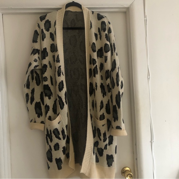 ❤️Animal Print Leopard Long Open Cardigan Duster Pockets One Size - Picture 2 of 5